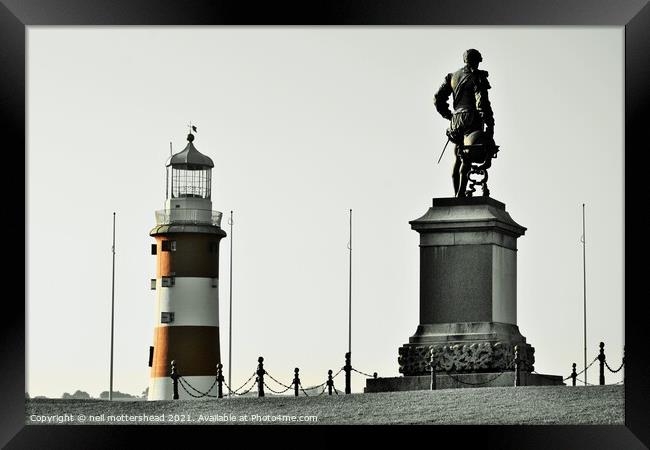 Sir Francis Drake & Smeaton's Tower, Plymouth. Framed Print by Neil Mottershead