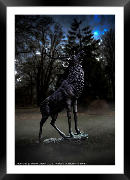 Bronze Stag Framed Mounted Print by Stuart Gilbert
