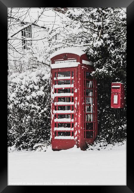 Snowy Red Telephone Box Framed Print by Jaxx Lawson