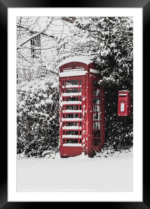 Snowy Red Telephone Box Framed Mounted Print by Jaxx Lawson