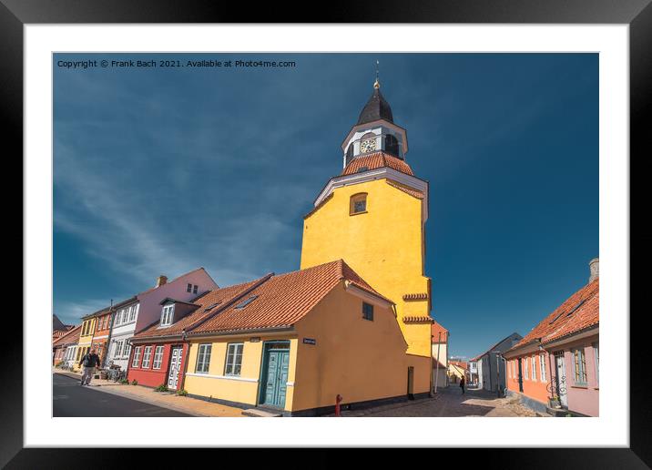 Bell Tower in Faaborg old streets, Denmark Framed Mounted Print by Frank Bach