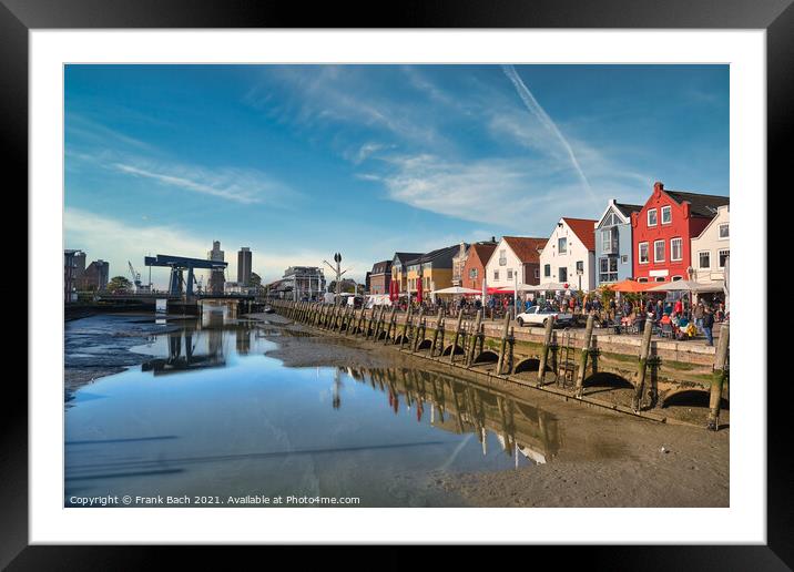 Husum harbor at ebb tide in the marshes, Germany Framed Mounted Print by Frank Bach