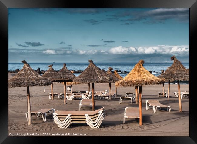 Beach with sunshades Playa Los Americas on Tenerife, Spain Framed Print by Frank Bach