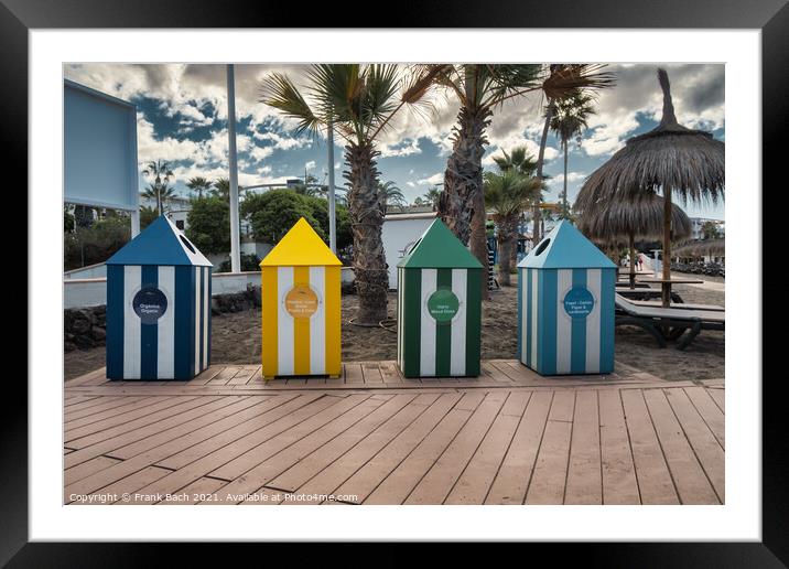 Garbage bins in many colors in Playa Los Americas on Tenerife, S Framed Mounted Print by Frank Bach