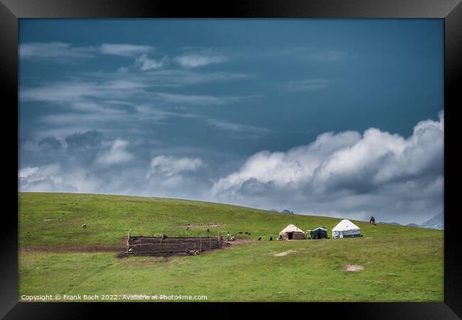 Traditional yurt in the mountains, Kyrgyztan Framed Print by Frank Bach