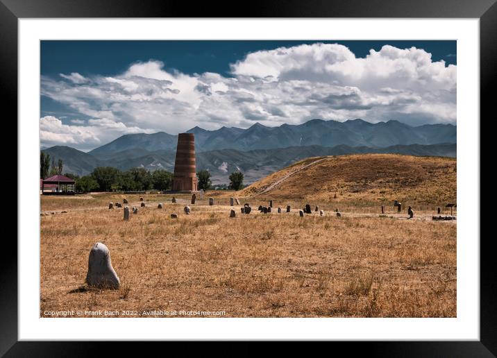 Burana ancient tower and mounds unesco site in Kyrgyzstan Framed Mounted Print by Frank Bach