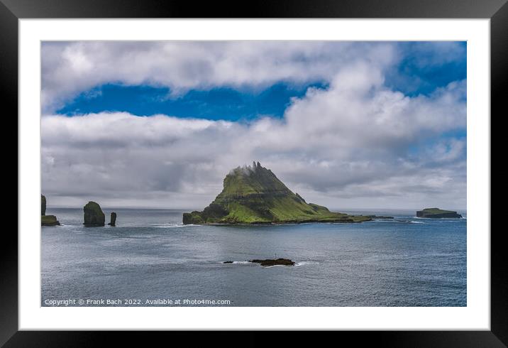 Tindholmur island seen from Vagar at the Faroe Islands Framed Mounted Print by Frank Bach