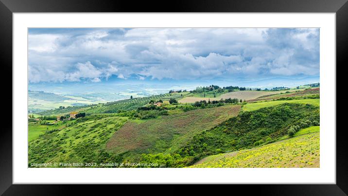 Tuscan landscape farmland outside Voleterra, Tuscany Italy Framed Mounted Print by Frank Bach