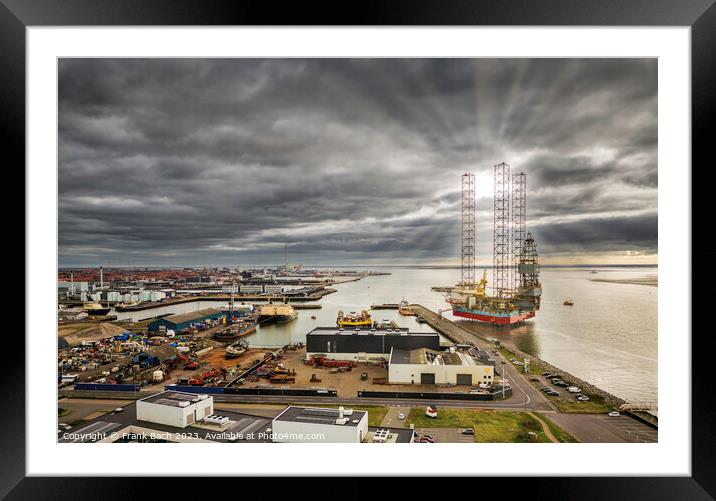 Oil rigs in Esbjerg harbor at the North Sea,  Denmark Framed Mounted Print by Frank Bach