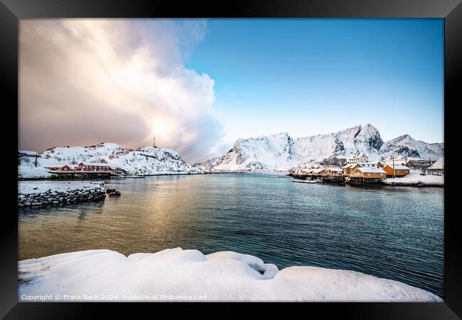 Hamnoy on Lofoten, Wiev over the small town, Norway Framed Print by Frank Bach