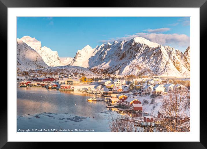 Lofoten Reine panorama over the fishing village, Norway Framed Mounted Print by Frank Bach