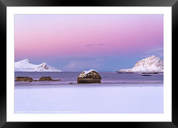 Lofoten Haukland beach in winter time, Norway Framed Mounted Print by Frank Bach