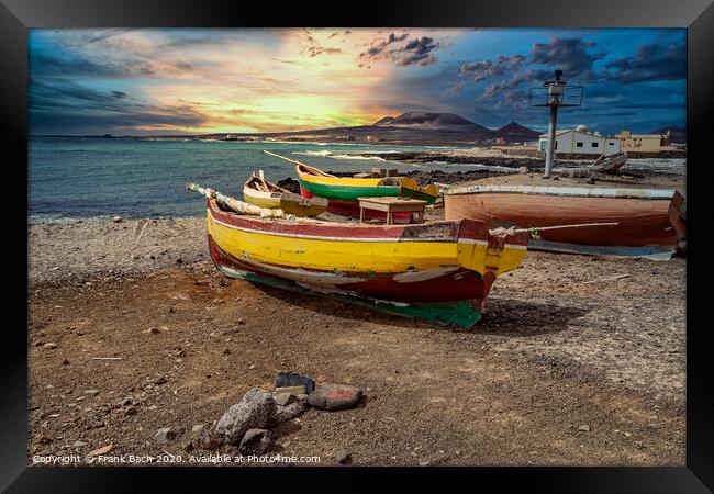 Fishermans boats on isla Sao Vicennte on Cape Verde Islands Framed Print by Frank Bach