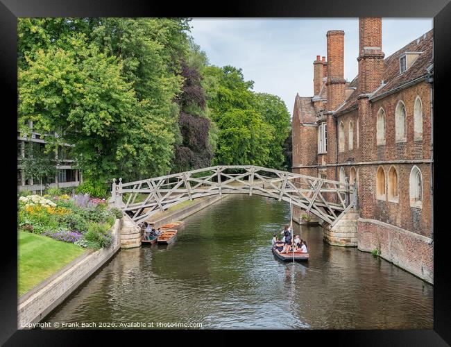 The Mathematical Bridge over river Cam in Cambridge, England Framed Print by Frank Bach