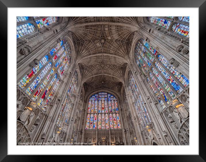 King's College chapel interior ceiling in Cambridge, England Framed Mounted Print by Frank Bach
