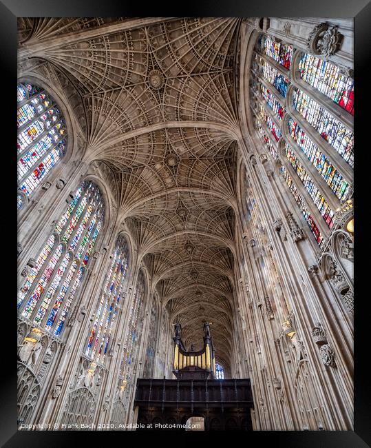 King's College chapel interior ceiling in Cambridge, England Framed Print by Frank Bach
