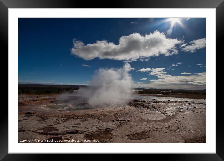 Strokkur geothermal geysir in Iceland Framed Mounted Print by Frank Bach