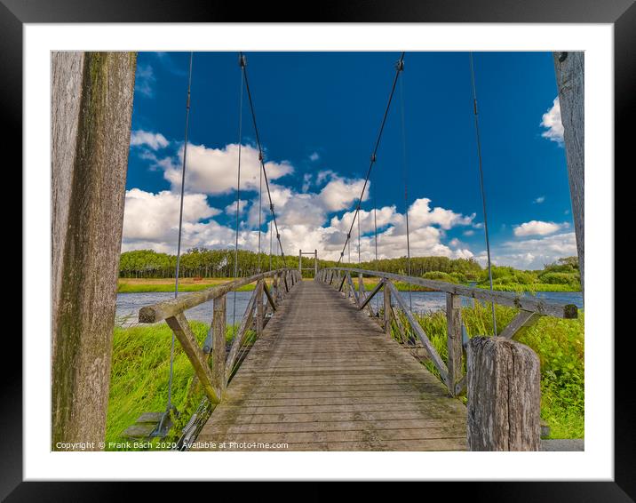 Kong Hans suspension  bridge in Skjern meadows Ringkoebing, Denmark Framed Mounted Print by Frank Bach