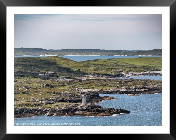 White lady Mystery day time maritime marker lighthouse  at clifden bay, Ireland Framed Mounted Print by Frank Bach