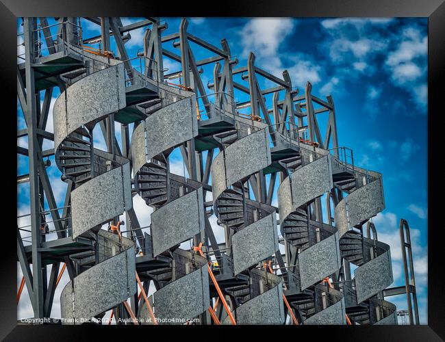 Spiral stairs under production in Esbjerg harbor, Denmark Framed Print by Frank Bach