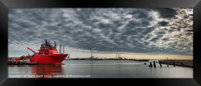 Rescue oil service ship in Esbjerg harbor, Denmark Framed Print by Frank Bach