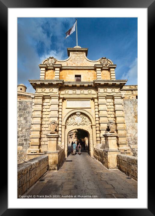 Main entrance to walled city of Mdina, Malta Framed Mounted Print by Frank Bach