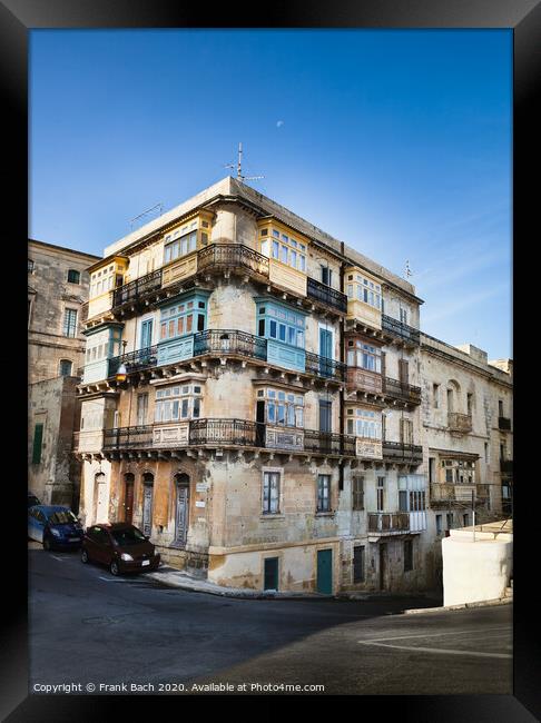 Typical Maltese building with balconies Framed Print by Frank Bach