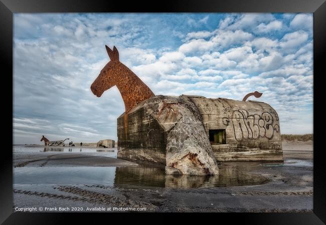 Bunker Mules horses on Blaavand Beach, North Sea coast, Denmark Framed Print by Frank Bach