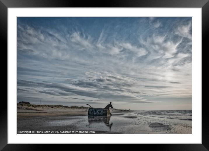 Bunker Mules horses on Blaavand Beach, North Sea coast, Denmark Framed Mounted Print by Frank Bach