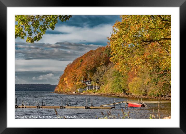 Vejle Fjord resting areas in autumn at Ulbaekhus, Denmark Framed Mounted Print by Frank Bach
