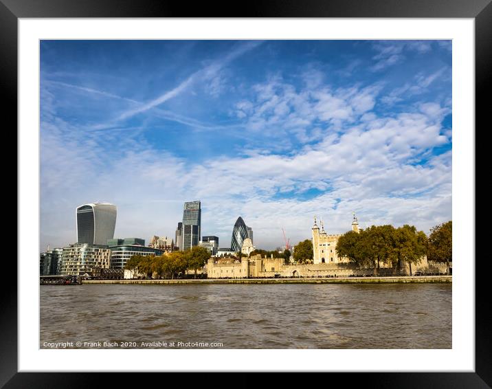 Tower of London panorama seen from river Thames Framed Mounted Print by Frank Bach
