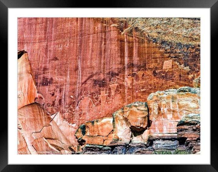 Petroglyphs in Fremont Capitol Reef national monument, Utah Framed Mounted Print by Frank Bach