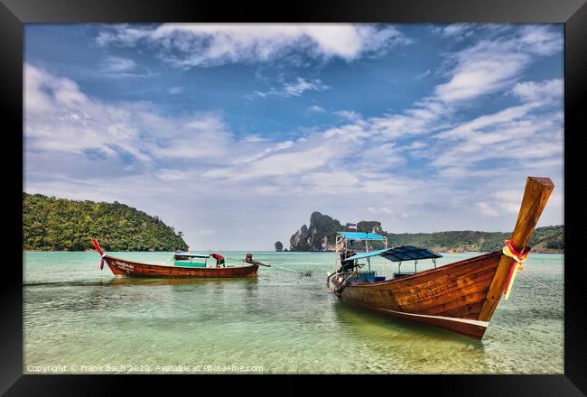 Longboats on Phi Phi Island  Thailand Framed Print by Frank Bach