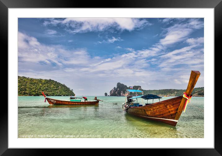 Longboats on Phi Phi Island  Thailand Framed Mounted Print by Frank Bach