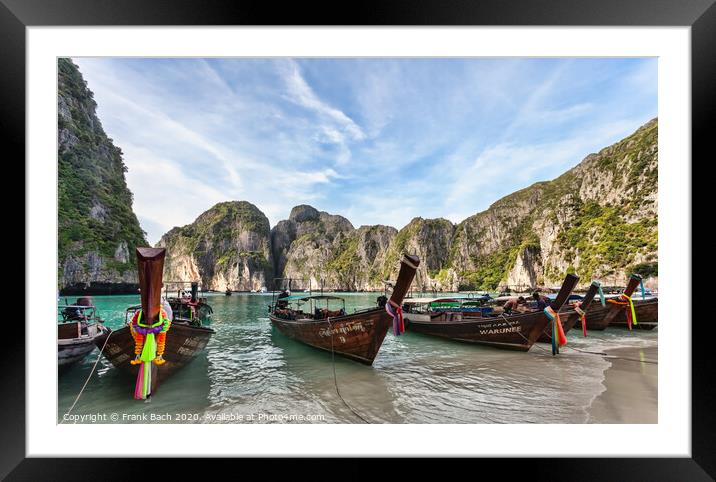 Longboats on May a Beach Thailand Framed Mounted Print by Frank Bach