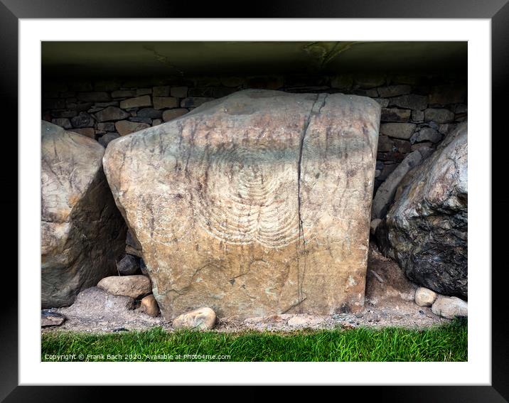 Knowth Neolithic Mound, Kerbstone with spirals and lozenges, Ireland Framed Mounted Print by Frank Bach