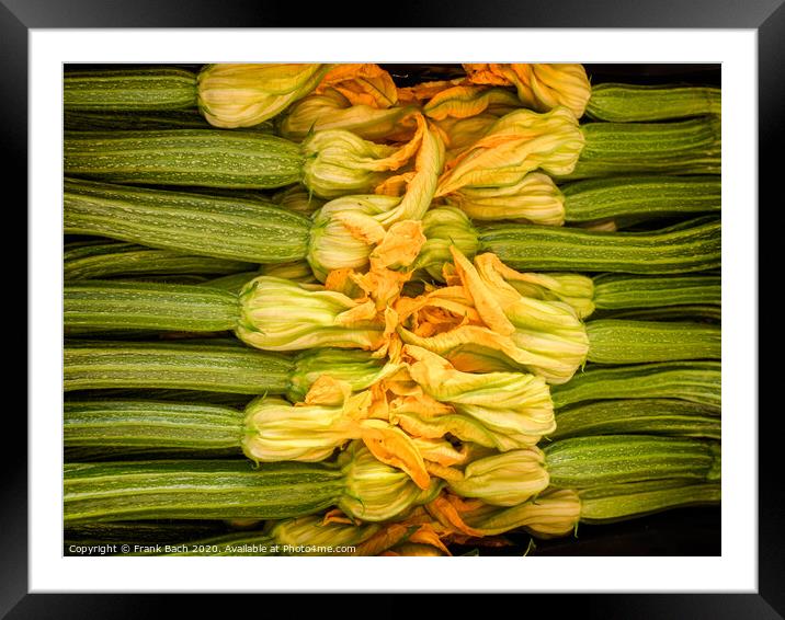 Zucchini with yellow flowers for sale on a farmers market, Rome Framed Mounted Print by Frank Bach