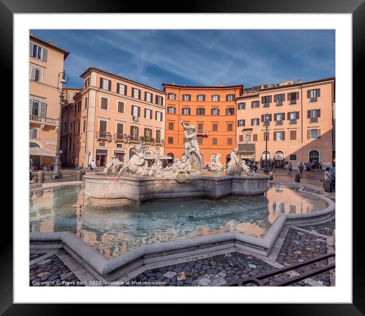 Fountain Fontana Nettuno on Piazza Navona, Rome Italy Framed Mounted Print by Frank Bach
