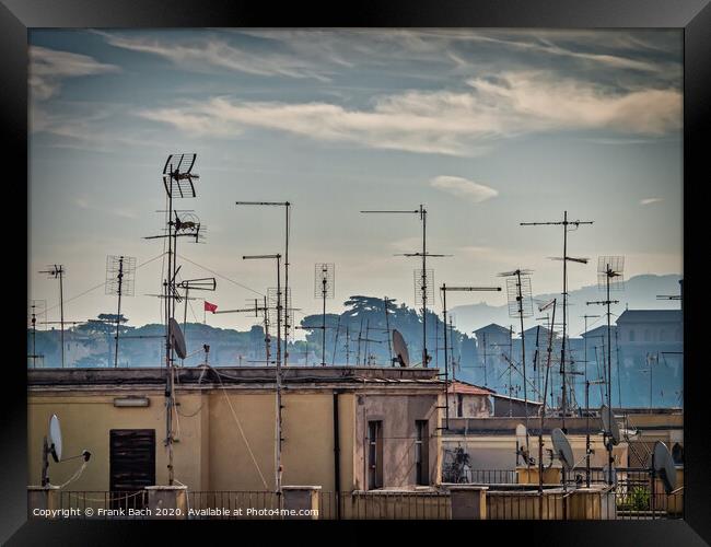 Vintage tv aerials antennas in Rome, Italy Framed Print by Frank Bach
