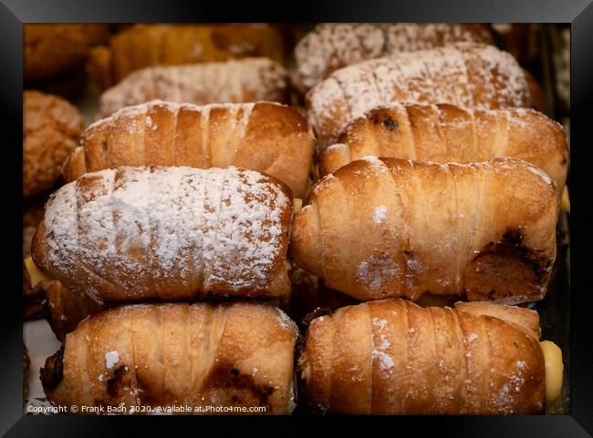 Pile of Pain au Chocolats for sale in a bakery in Trastevere, Ro Framed Print by Frank Bach