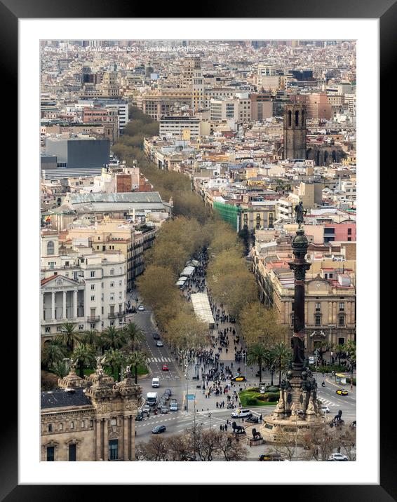 Aerial view of La Rambla of Barcelona Framed Mounted Print by Frank Bach