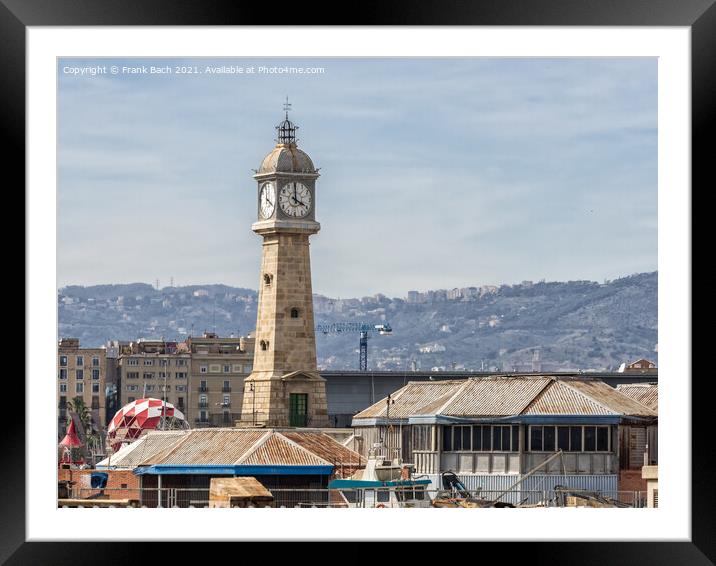 Torre del Rellotge in Port Vell, Barcelona Spain Framed Mounted Print by Frank Bach