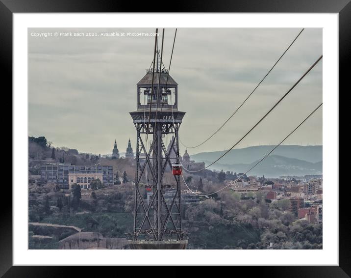 Torre Jaume I funicular with two cableway cars, Barcelona Framed Mounted Print by Frank Bach