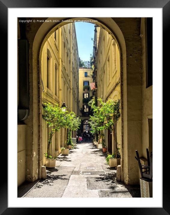 Small street in Barcelona Gothic quarter Framed Mounted Print by Frank Bach
