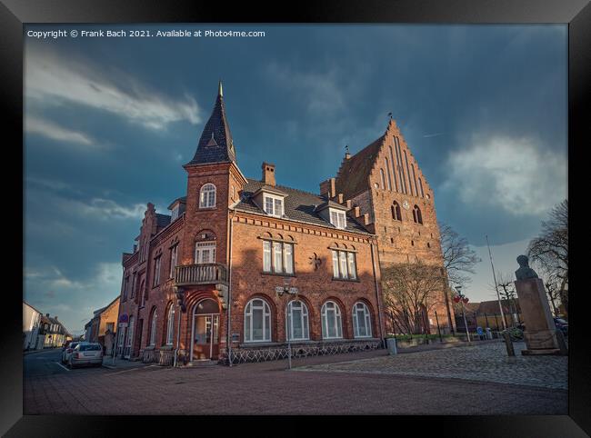 Church and main square in Stubbekoebing Falster in rural Denmark Framed Print by Frank Bach