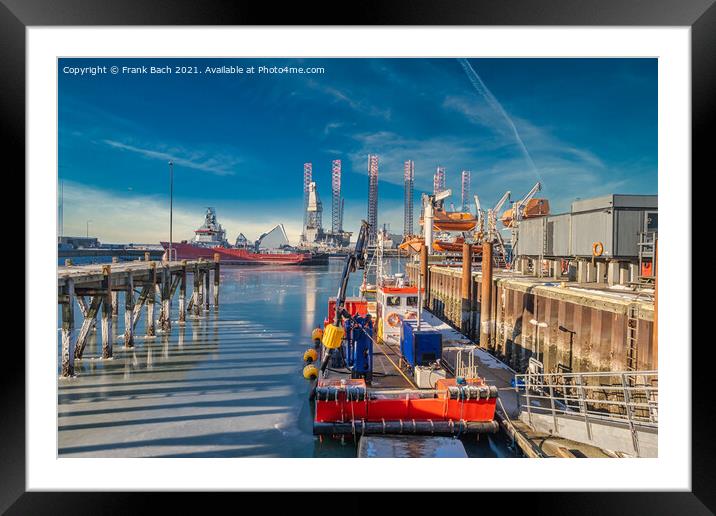 Wind power rigs in Esbjerg harbor. Denmark Framed Mounted Print by Frank Bach