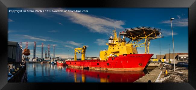 Rescue oil and wind service ship in Esbjerg harbor, Denmark Framed Print by Frank Bach