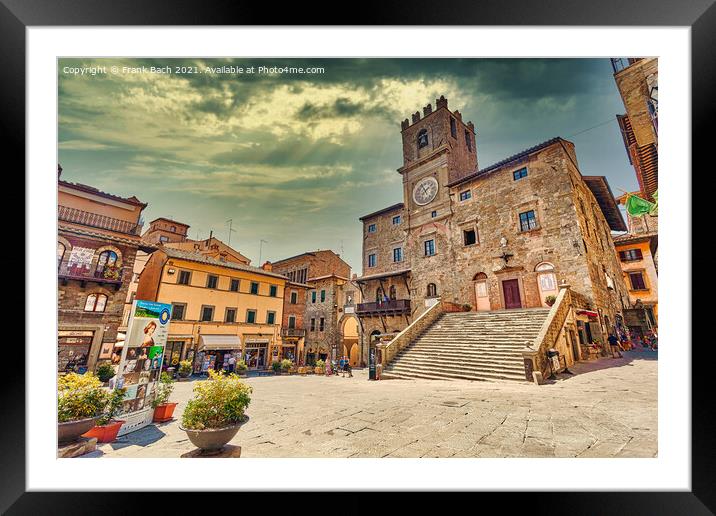 Cortona main square in Umbria, Italy Framed Mounted Print by Frank Bach