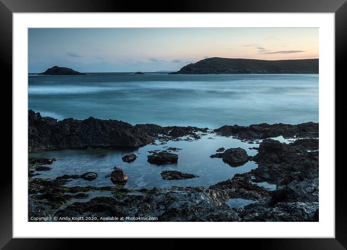 West Pentire rocks at dawn Framed Mounted Print by Andy Knott