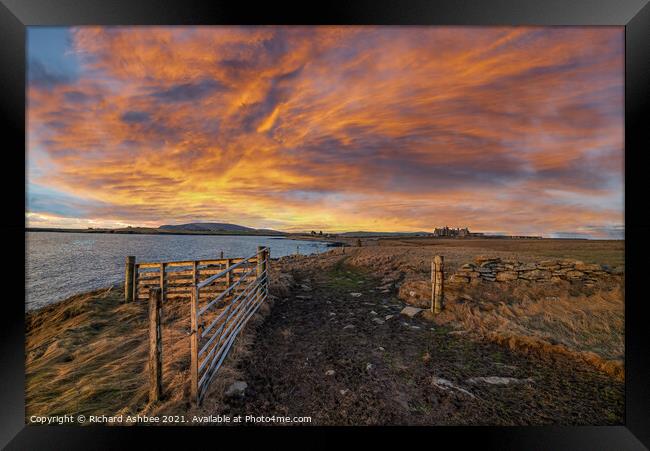 Dramatic Sunset over Fitfull Head, Shetland Framed Print by Richard Ashbee
